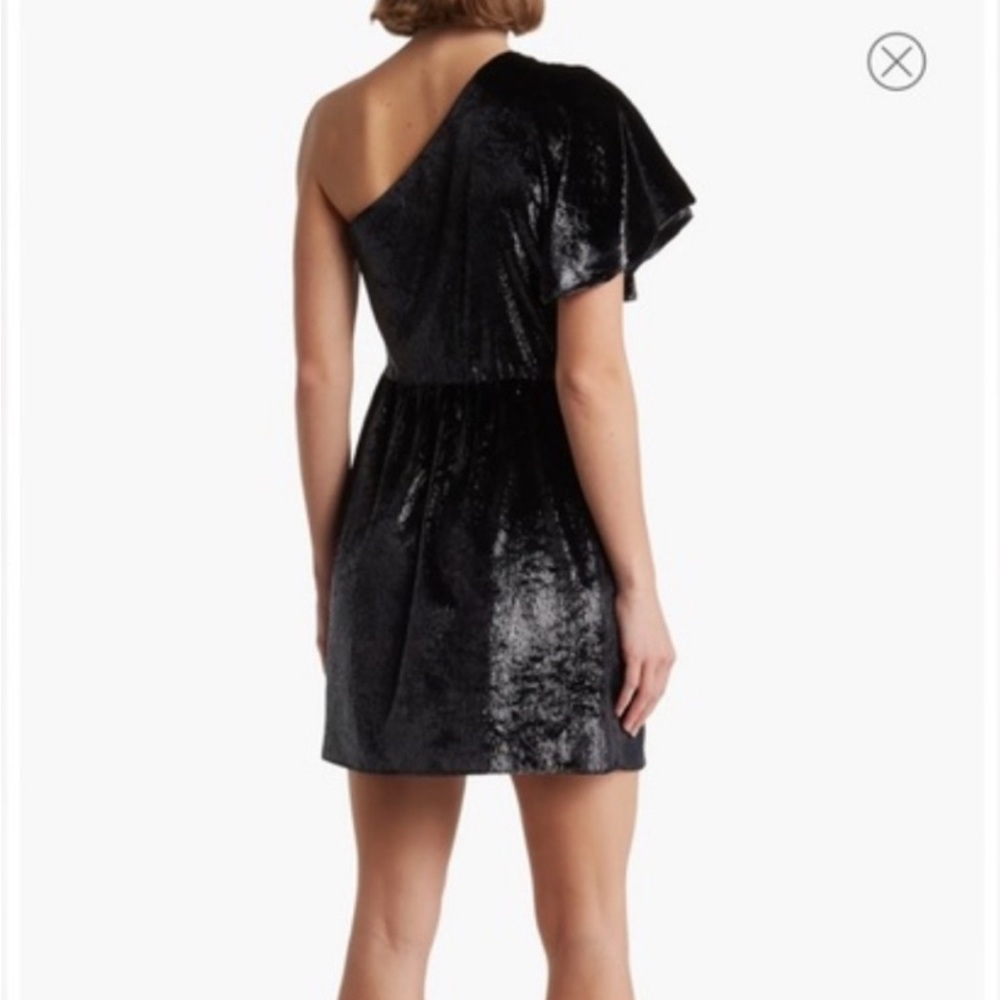 7 For All Mankind Glossy Black One-Shoulder Dress